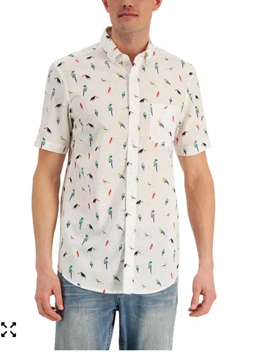 Club Room White Short-Sleeve Jungle Bird Print Button-Down Shirt